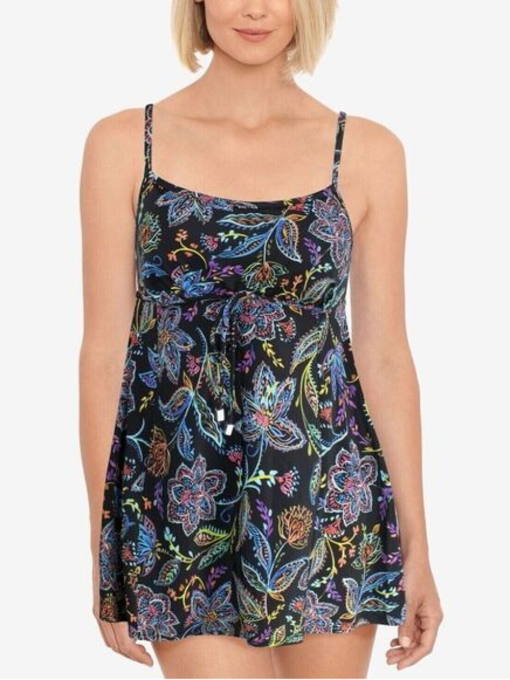 Swim Solutions Floral Swim Dress Size 12 Empire Waist Tummy Control NWT
